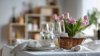 Elegant Table Setting with Spring Tulips: A Beautiful Home D?cor for Festive Occasions