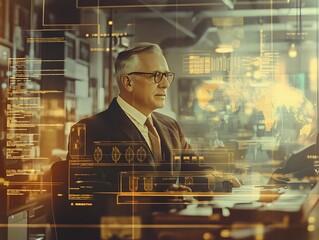 Executive's Global Vision: A Warm-toned Digital Overlay