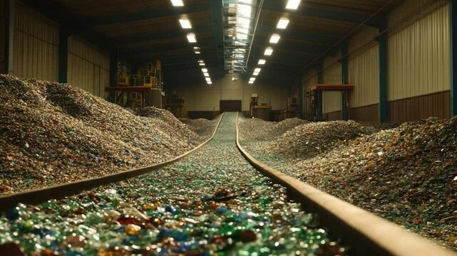 Recycling glass, conveyor belt, factory interior