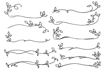 葉っぱとツタの線のイラスト素材　ベクター