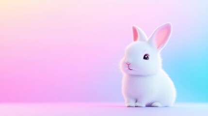 Obraz premium Fluffy white bunny on pastel background