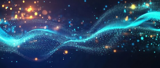 Fototapeta premium Flowing particles and bokeh lights