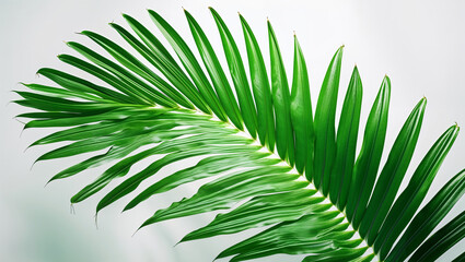 Obraz premium Detailed Close Up Of Fresh Green Palm Leaf Against White Backdrop