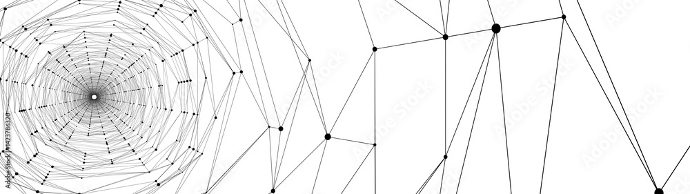 Aufkleber Technology abstract background. Dots connected by lines. Minimalist mesh backdrop. Abstract polygonal radial shape. Plexus circles.