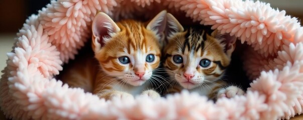Kittens snuggled in a soft blanket hideaway, AI image , nose, white, generated