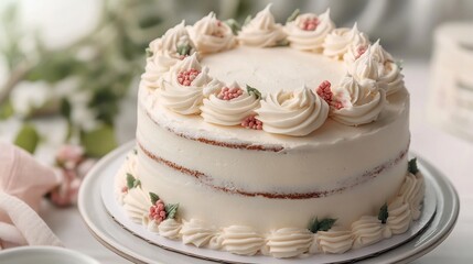 Fototapeta premium Birthday cake with a handmade feel detailed with rustic icing textures and a cozy inviting presentation