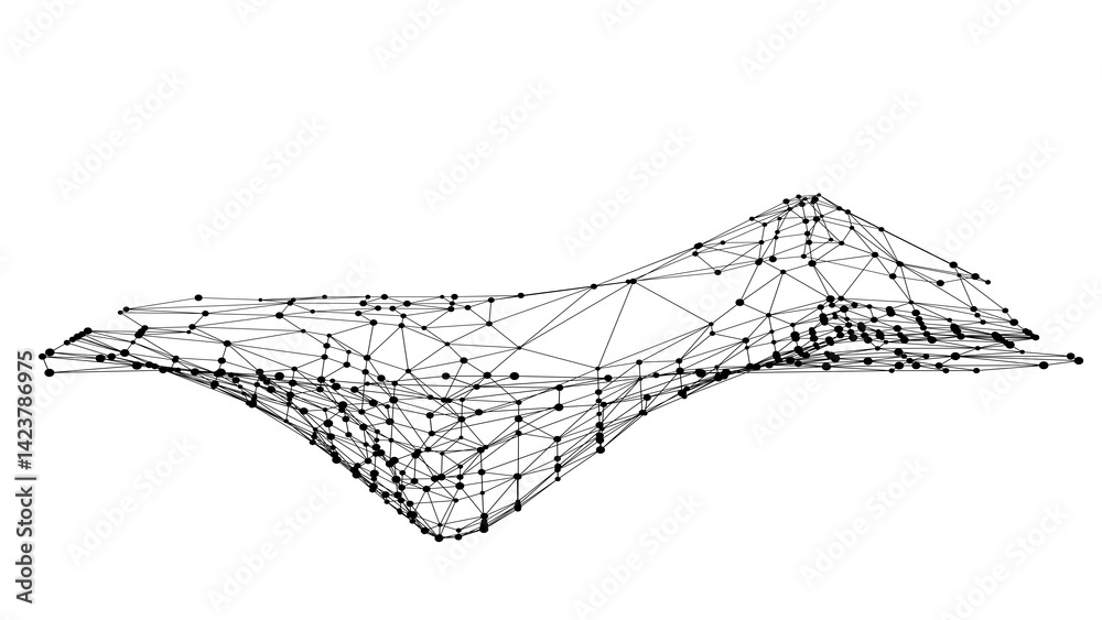 Aufkleber Abstract plexus 3d wave. Dots connected by lines. Minimalist mesh backdrop. Abstract polygonal shape.
