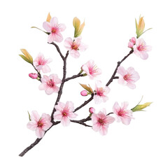 Obraz premium Isolated transparent PNG die-cut. Pink Cherry Blossoms Branch Isolated on White Background