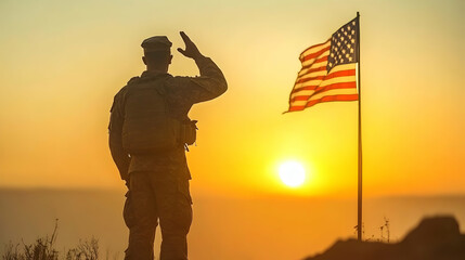 Soldier Saluting at Sunset