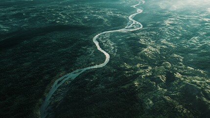 Aerial view of a river meandering through a lush green landscape