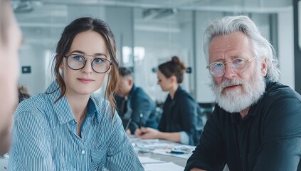 Fototapeta premium Teamwork: Professionals Collaborate on Project with Focus and Seriousness in Modern Office Setting