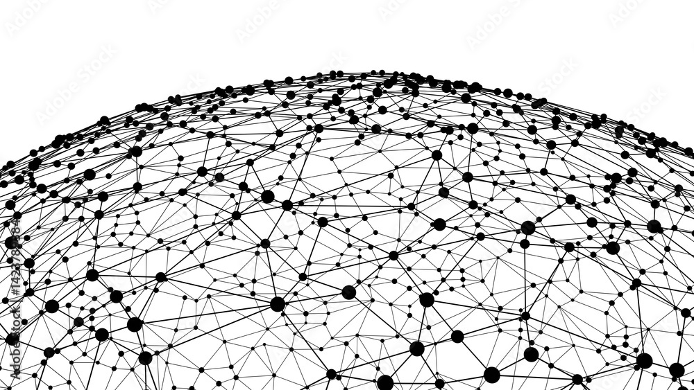Aufkleber Technology abstract shape. Dots connected by lines. Minimalist mesh sphere. Abstract polygonal shape.