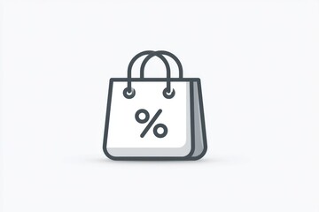 A clean line icon of a shopping bag with a percentage symbol on it
