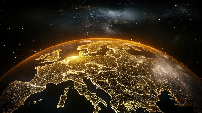 Exploring europe from space a stunning nighttime view of illuminated cities and landscapes
