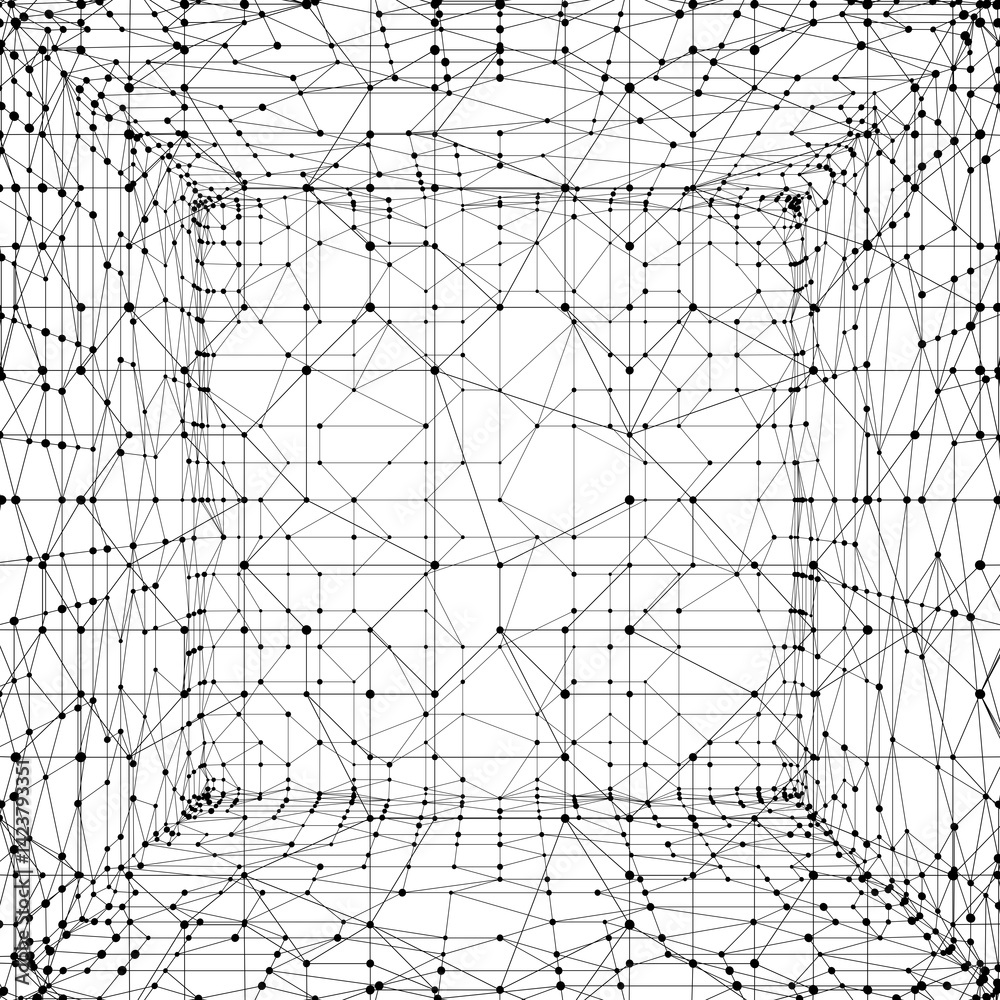 Poster Technology abstract background. Dots connected by lines. Minimalist mesh backdrop. Abstract polygonal shape. Plexus circles.