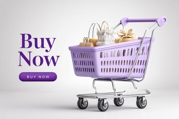 A flat vector of a shopping cart with a &acirc;&euro;&oelig;Buy Now&acirc;&euro; button next to it, white background