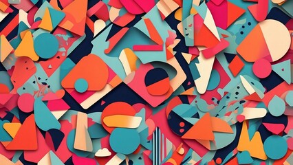 Vibrant Retro Geometric and Organic Shapes Pattern
