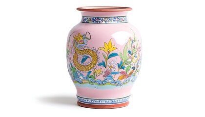 Pink Vase with Dragon Design