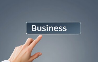 Fototapeta premium Vector Illustration: Hand Touching 'Business' Search Bar on Grey Background – Web Search & Online Business Concept