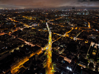 Aerial night view with glowing roads