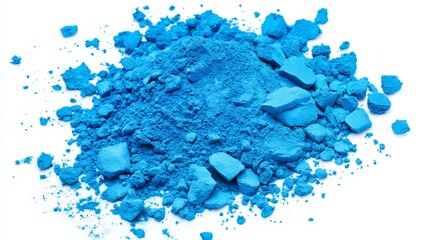 Vibrant Blue Pigment Powder Texture Background Artistic Closeup Detailed Crumbled Bright Azure Colorant Granules Scattered Heap Studio Shot Isolated White Background Professional Photography High     