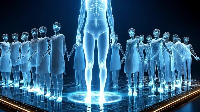 Futuristic Human Figures in Digital Environment Representing Technology and Innovation in Modern Life