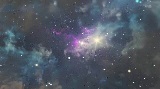 Seamless space flythrough showing nebula, stars and galaxy