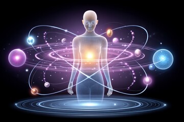 Fototapeta premium Cosmic unity represented by circle of elements around one figure