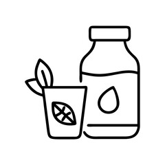 Illustration of herbal drink with bottle and leaf, natural medicine and healthy lifestyle concept