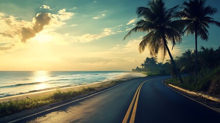 Coastal Road at Sunset: A Tropical Paradise