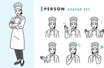 レストラン　女性の料理人のアバターセット