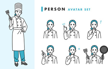 レストラン　女性の料理人のアバターセット