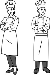 制服を着た男女の料理人の立ち姿