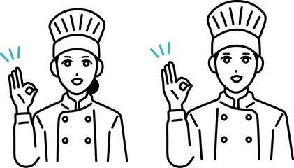 OKサインをする笑顔の男女の料理人のアバター