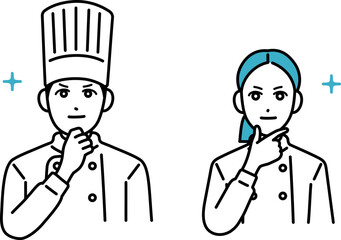 にやりと笑っている男女の料理人のアバター