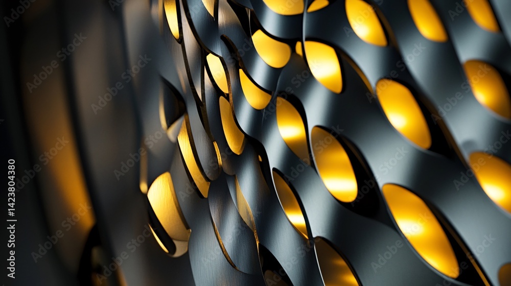 Poster The metallic surface with illuminated holes is creating intriguing patterns