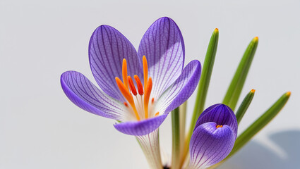 Elegant Crocus Flower Close Up Displaying Purple Petals And Vibrant Orange Stamens