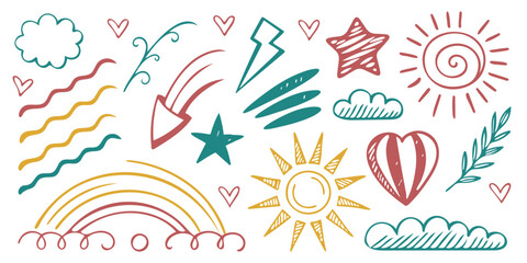 Whimsical Sun and Star Doodles in Chalk Style

