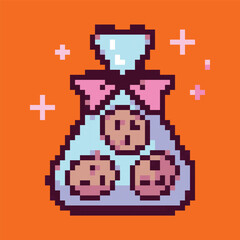 Pixel art icons for birthday celebration, fun and festive