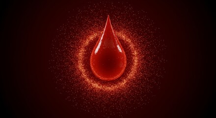 Fototapeta premium Powerful blood drop image on dramatic red backdrop