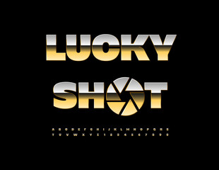 Fototapeta premium Vector Casino icon Lucky Shot. Classy Gold Alphabet Letters and Numbers.Trendy Luxury Font.