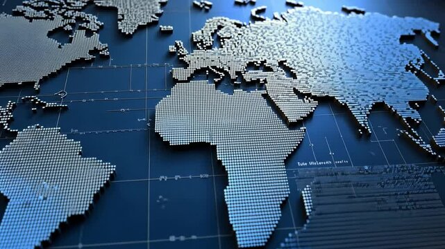 Digital World Map in High Resolution with Network Connections and Geometric Design for Global Communication