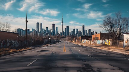 Fototapeta premium Toronto Skyline View from Deserted Road