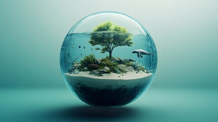 Eco Globe with Tree and Marine Life - Earth Day Concept