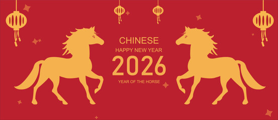 2026 Happy Chinese new year postcard 2026 Year of horse. Symbol of Chinese New Year. 2026 horse symbol of the new Year, Banner, poster , card template   
