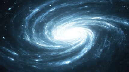 A swirling galaxy showcases a vibrant core of radiant bright light