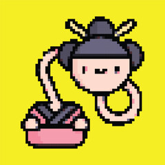 Pixel Art Oni Ghost Icon, Japanese Demon Design