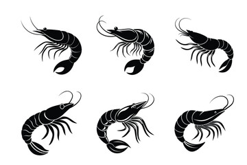 Shrimp Silhouette Vector Set – Seafood Clipart Icons Collection