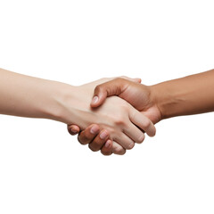A handshake between a light-skinned hand and a dark-skinned hand symbolizes unity, agreement, and connection, standing out on black.