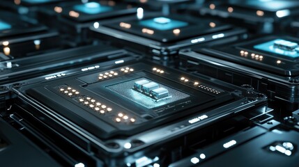 Fototapeta premium Central processing unit controlling multiple robotic devices in an industrial plant
